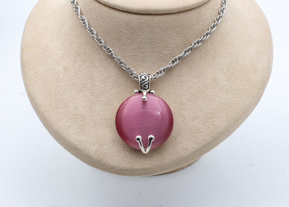 Pink Cat's Eye Pendant Necklaces  4 pieces for