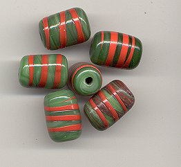 Glass Bead 24 x 16mm Green w/Red 3 pounds for