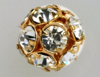 Rhinestone bead ball  14mm Crystal/ Gold Plate  2 dozen for