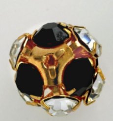 Rhinestone Bead Ball  18mm Crystal-Jet/ Gold Plate  1 DozenFor