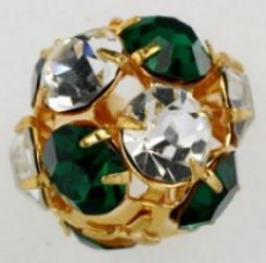 Rhinestone Bead Ball  18mm Crystal-Emerald/ Gold Plate  1 Dozen For