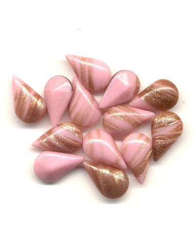 Glass Pearshape  13 x 7.8mm Pink w/Gold accents  2 gross for