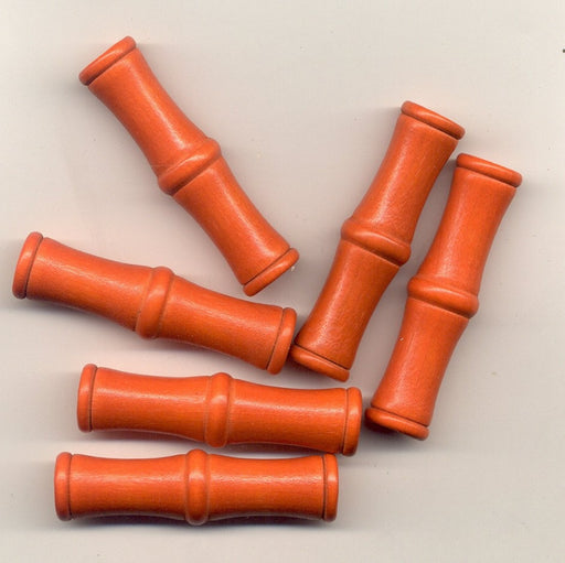 Wooden Tube Beads  60 x 16mm Orange  100 pieces for