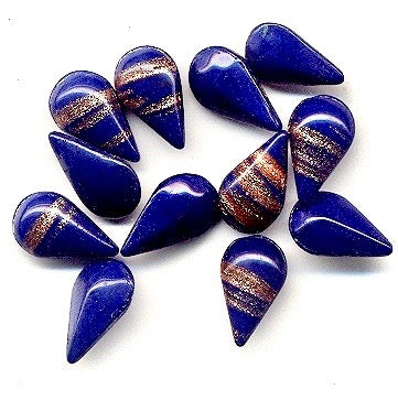 Glass Pearshape  13 x 7.8mm Navy w/Gold accents  2 gross for
