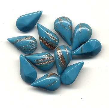 Glass Pearshape  13 x 7.8mm Turquoise w/Gold accents  2 gross for