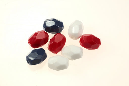 Plastic Bead Mix  12mm x 8mm Red/White/Blue  1 Pound For