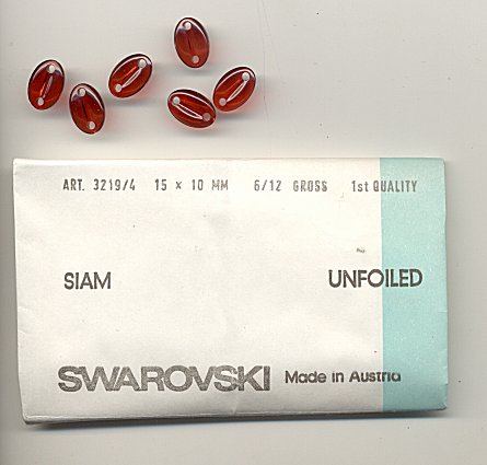 Swarovski Glass Sew-on Beads 15 x 10mm Siam Ruby 1 gross for
