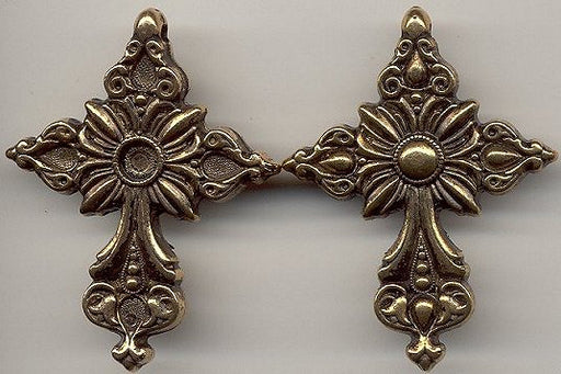 Metalized Plastic pendant- Antique Gold Cross.   2 dozen for