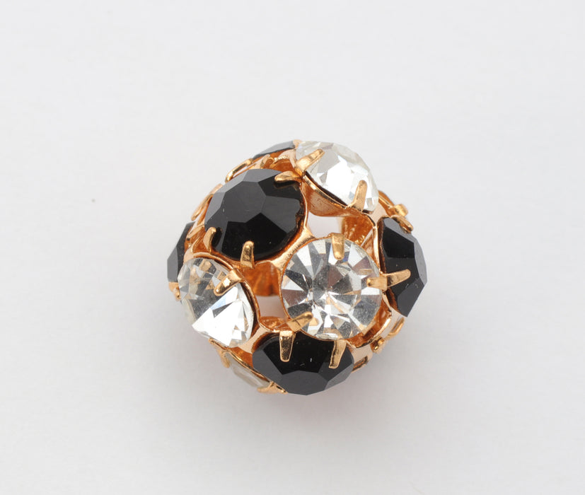 Rhinestone Bead Ball  18mm Crystal-Jet/ Gold Plate  1 DozenFor