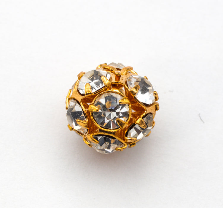 Rhinestone bead ball  12mm Crystal/Gold plate  2 dozen for