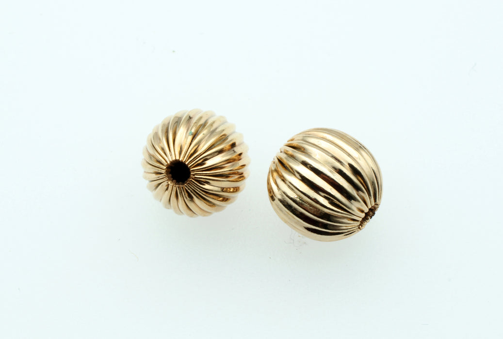 Corrugated Brass Beads<br>10mm Gold Plated<br>1/2 gross for