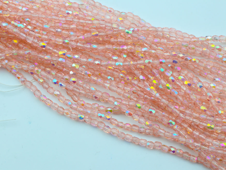 3mm Fire Polished Czech Beads - Light Pink <br> 1200 Beads For