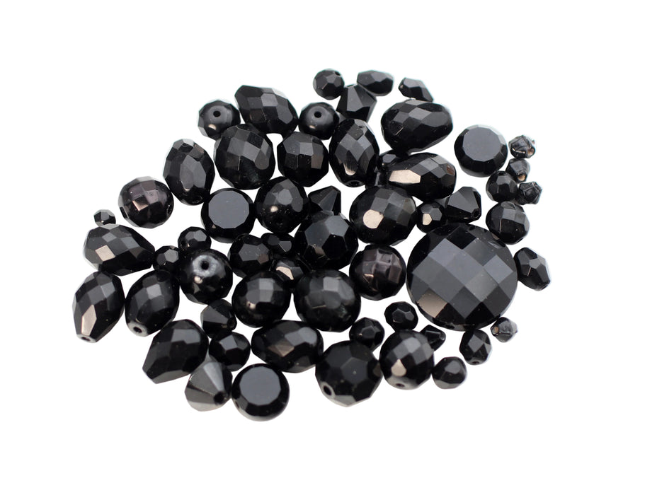 Assorted Jet Faceted Glass Beads <br> 1 Pound For