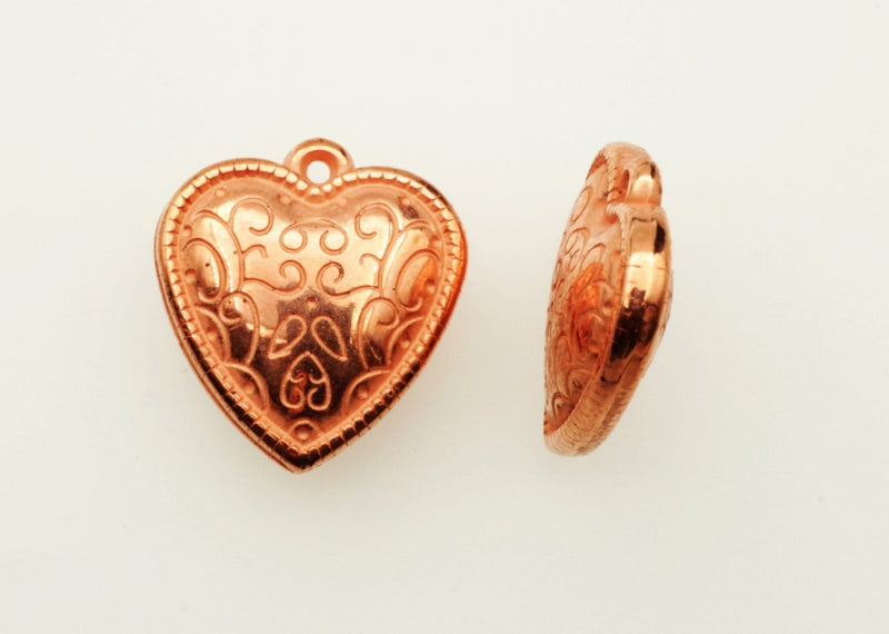 Puff Heart Plastic Charms<br>Copper Color<br>48 Pieces For