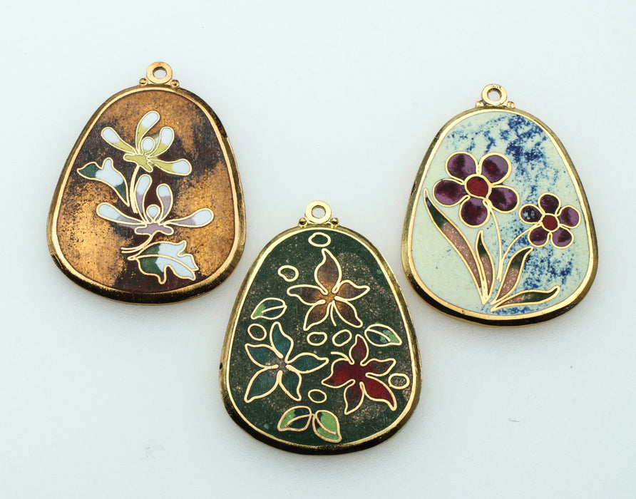 Cloisonne Pendants<br>Floral Theme<br>Set of 6 For