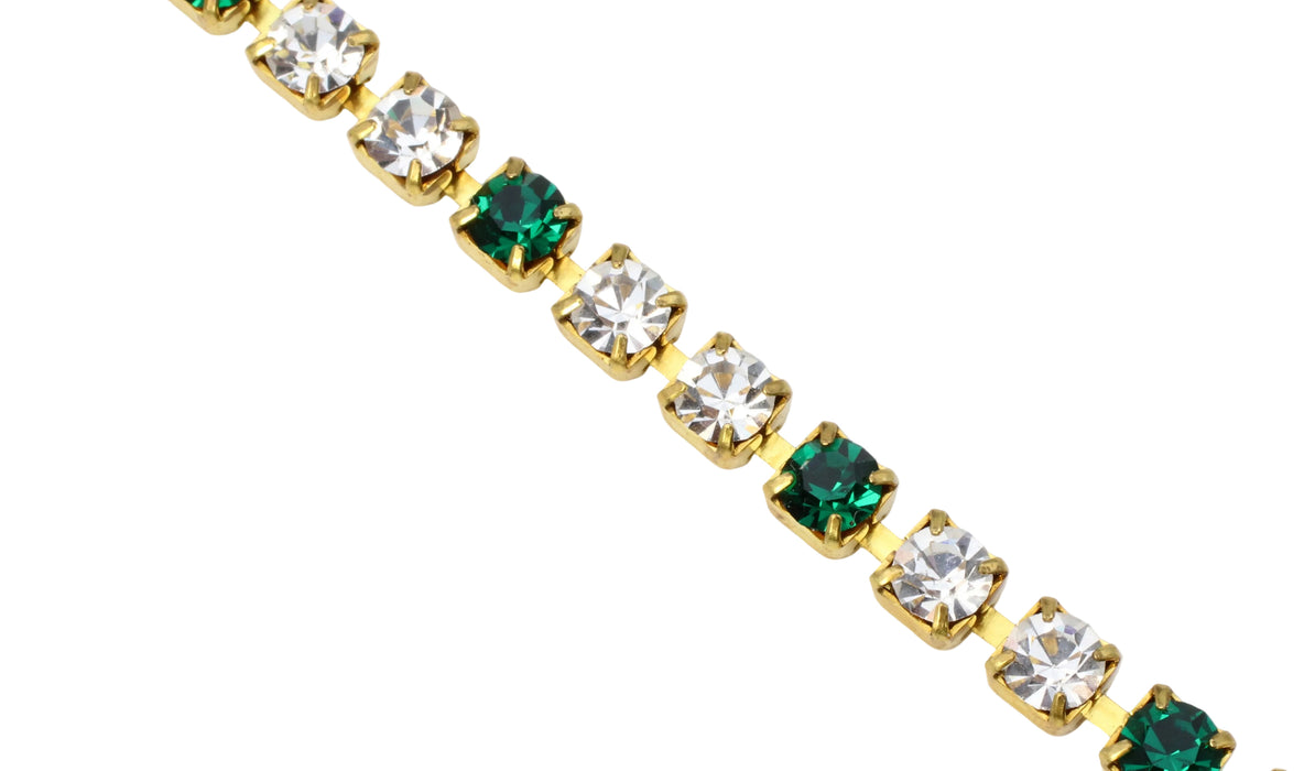 Swarovski Rhinestone Chain 17ss (4mm) Emerald  &  Crystal <br> 10 feet for