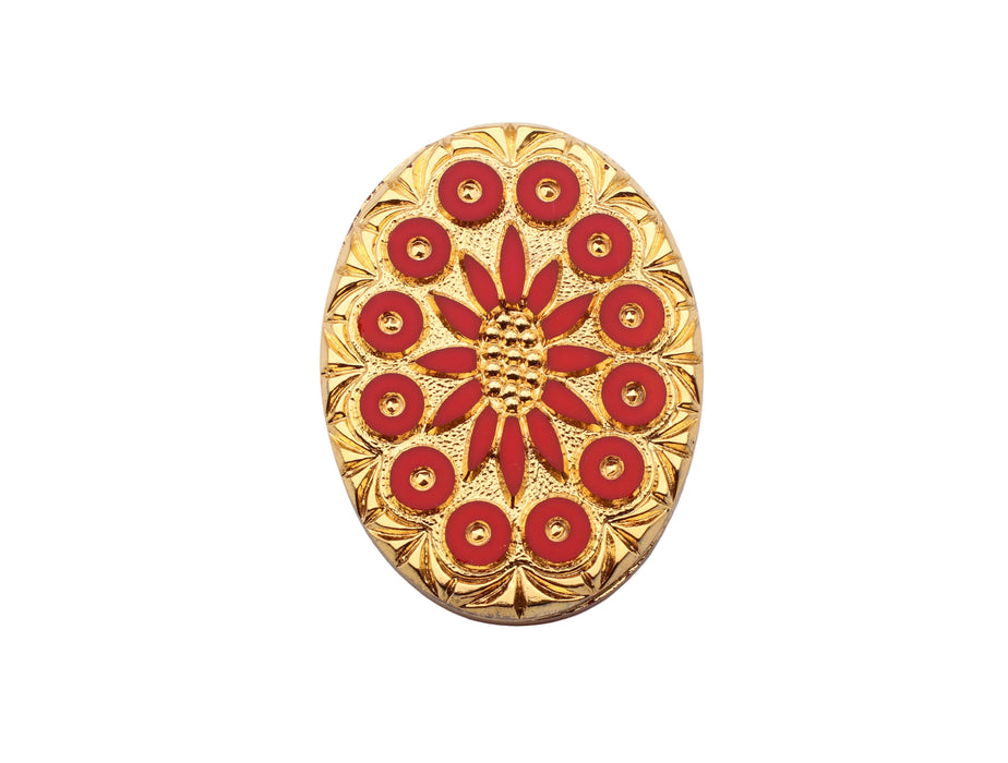 Gold And Red Cabochon <br> 4 Pieces For