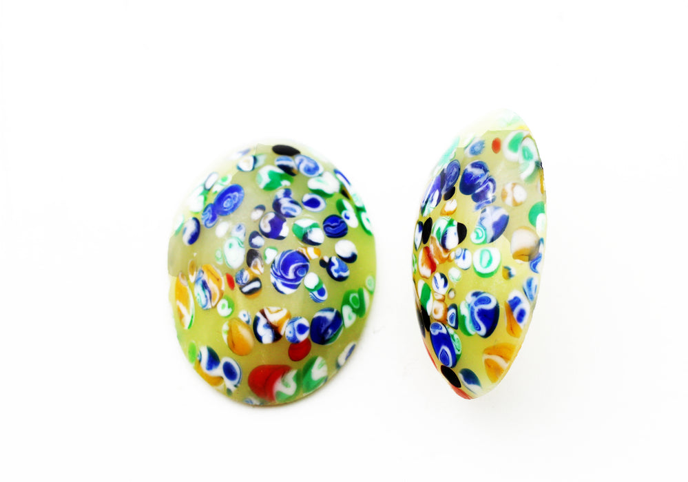 Flat Back 25x18mm Glass Mosaic Cabochon  <br>  12 Pieces For