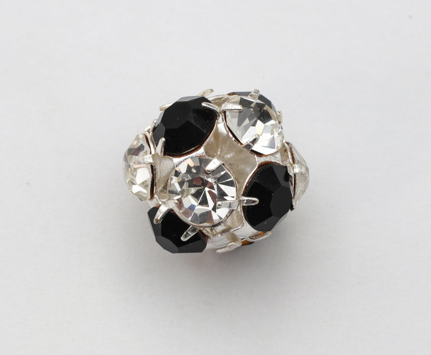 Rhinestone Bead Ball  18mm Crystal-Jet/Silver Plate  1 Gross For