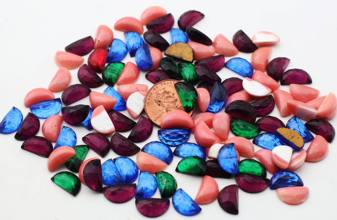Half Moon Shape Glass Stones <br> Half Pound For