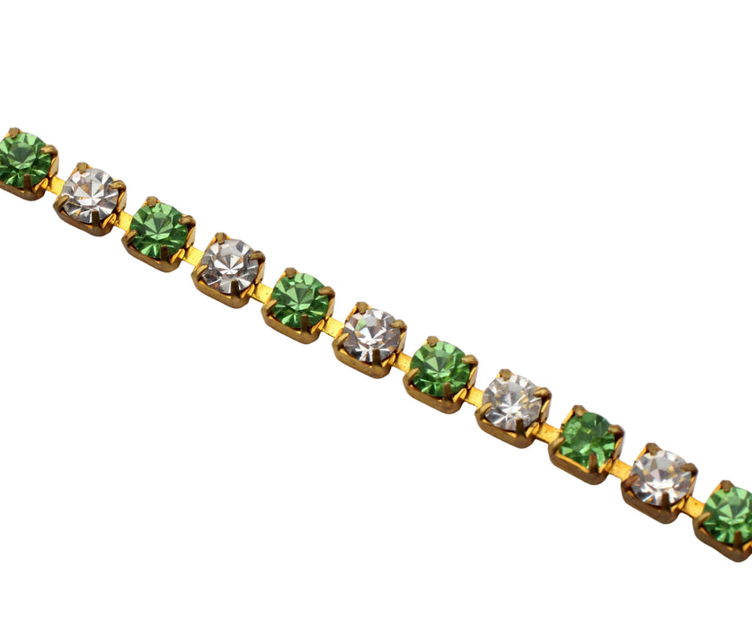Swarovski Rhinestone Chain  17ss (4mm) Crystal & Peridot  10 feet for
