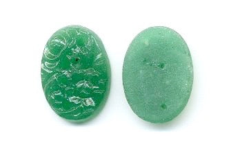 Etched Floral Glass 18 x 13mm Jade Green  1/2 gross for