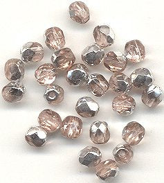 4mm Fire Polished Bead - Light Rose / Silver 1 mass for