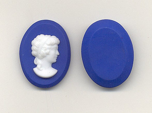 Glass Cameo  34 x 26mm - Blue  24 pieces for
