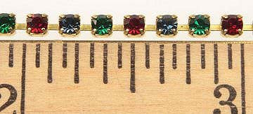 Swarovski Rhinestone chain  18pp Color blend (2.6mm)  Siam, Emerald, Montana  10 feet for 