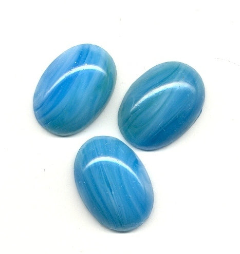 Flat Back Glass  Ovals  25 x 18mm  Blue Agate  2 dozen for