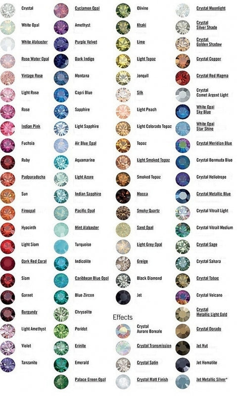  Rhinestone Color Chart