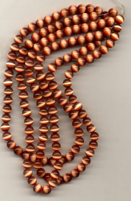 Synthetic Cats-Eye Beads Burnt-Orange 8mm 4 strands (200 beads) for