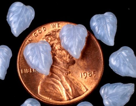 Glass Leafs  8 x 6mm Blue or Pink Moonstone  2 Gross For