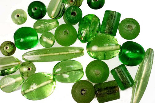 Assorted Glass Beads  Green Assortment  1 Pound For