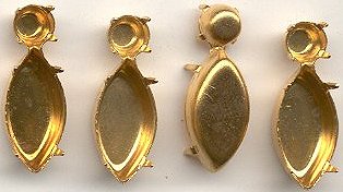 15x7mm Pointed-Back 2-Stone Setting - Raw Brass.   5 gross for